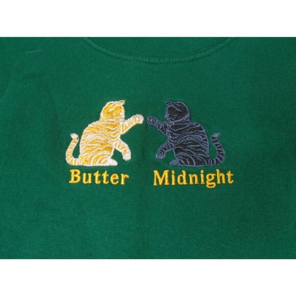 Vintage 90s Grandma Cat Sweatshirt Embroidered Butter Midknight Cute Green Large - Picture 2 of 9